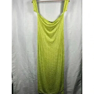 Boohoo green glitter off shoulder maxi dress womens 10 NEW party cocktail